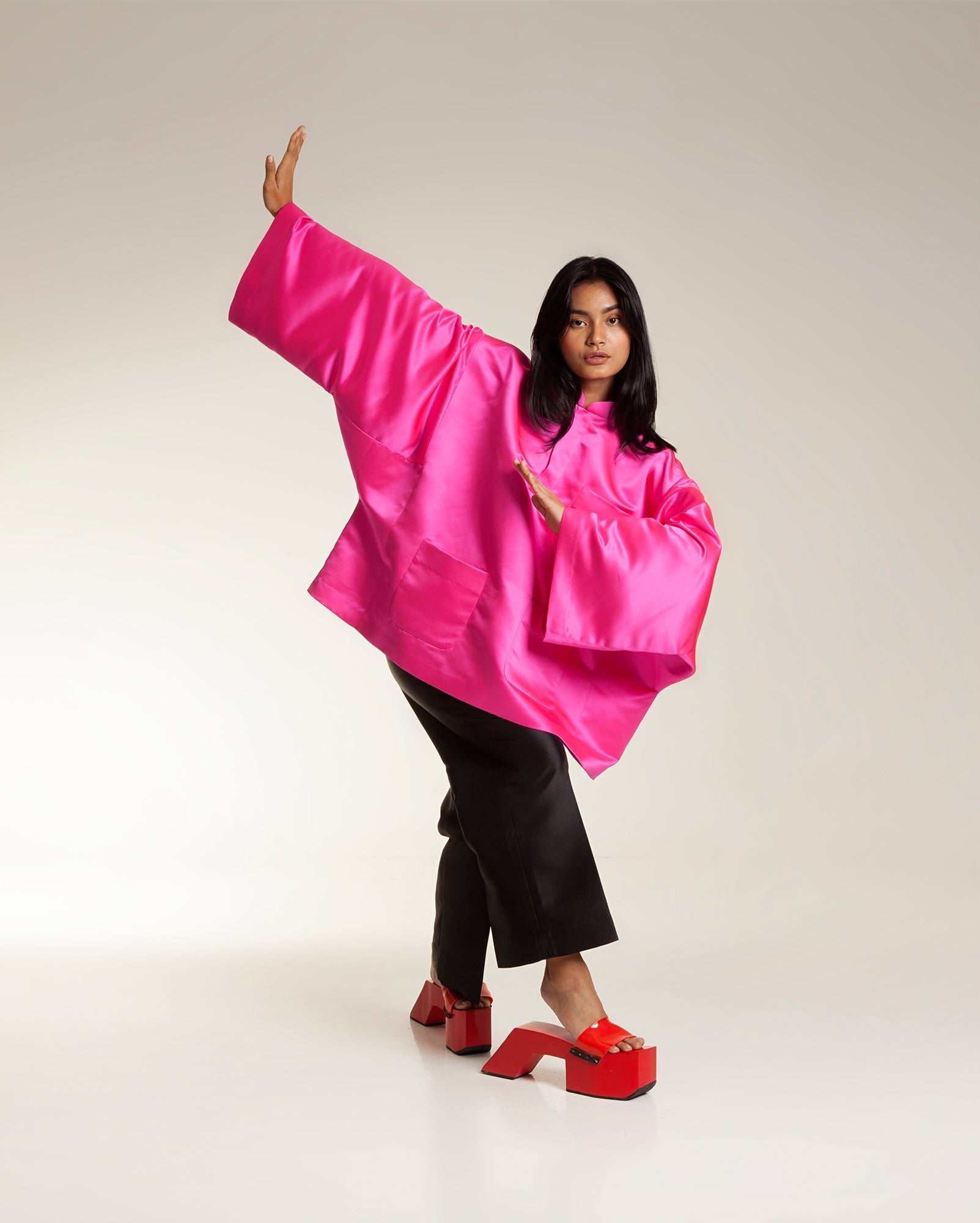 Baju Oversaiz Cekak Musang (Neon Pink)