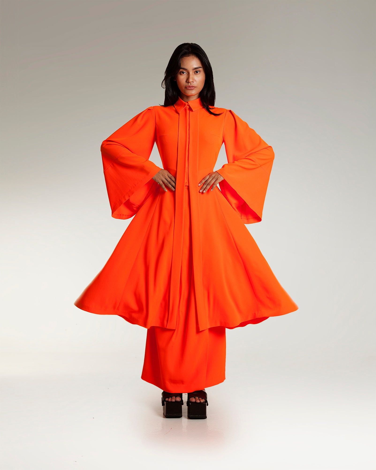 Pahang Shirt Kurung Set (Neon Orange)