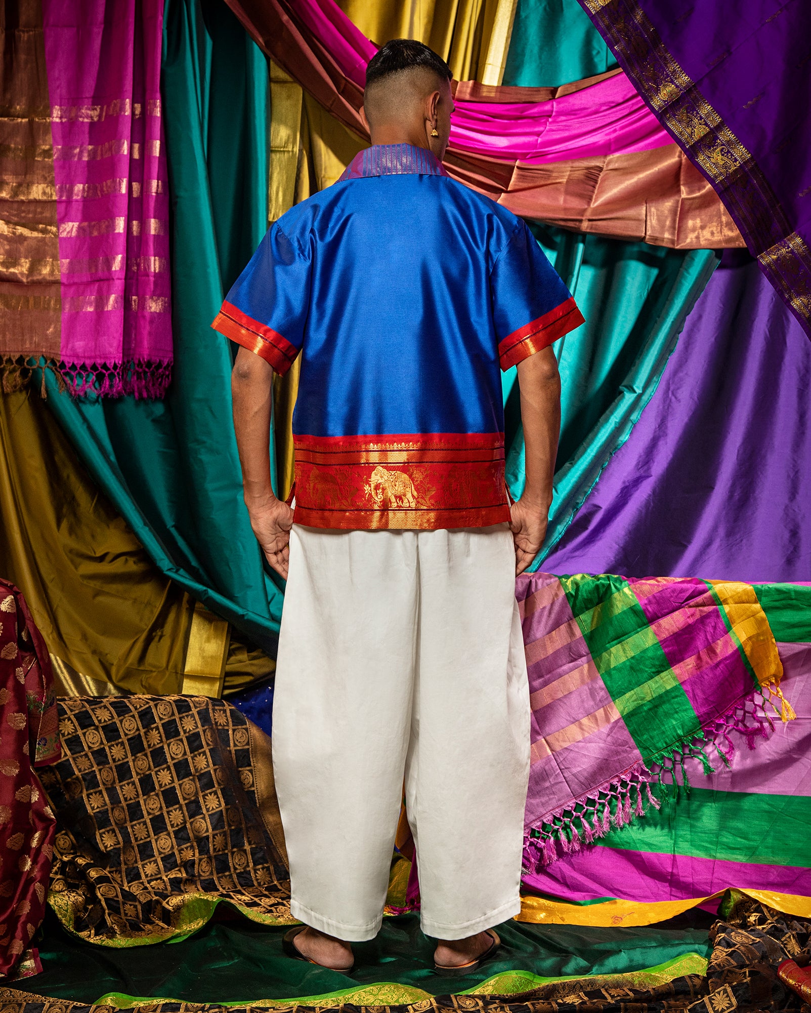 Cuban Shirt Saree (Cobalt)