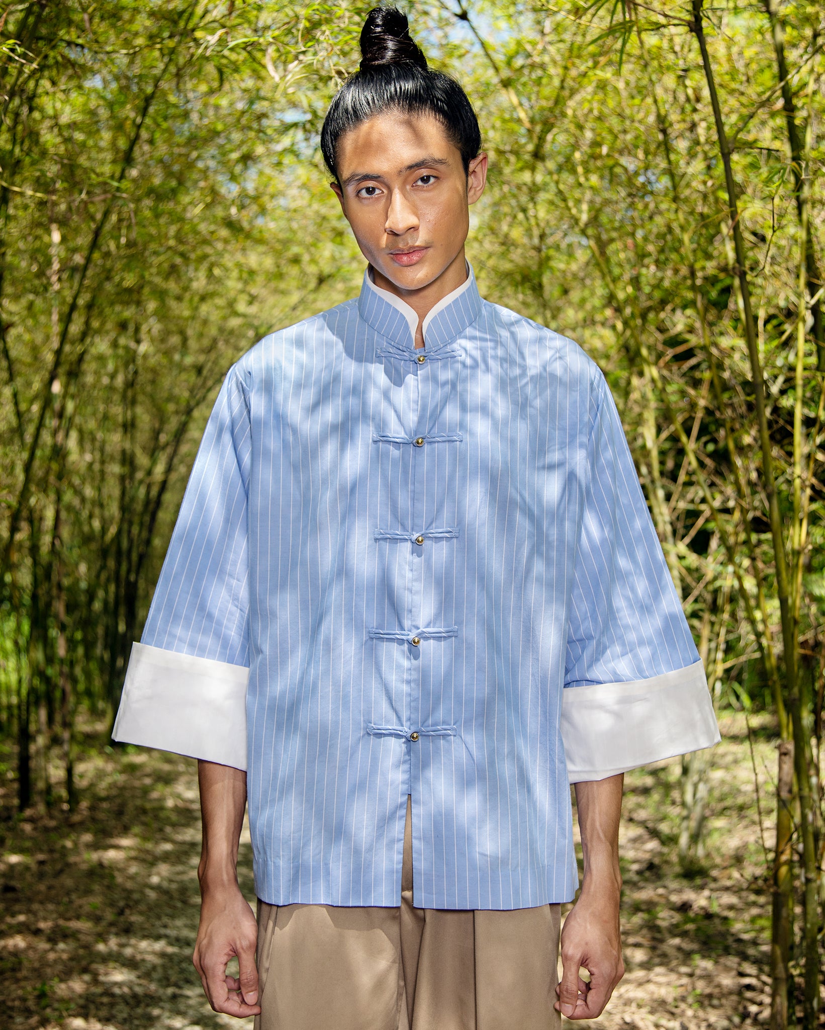 Gong Tang Shirt (Blue White Pinstripes)