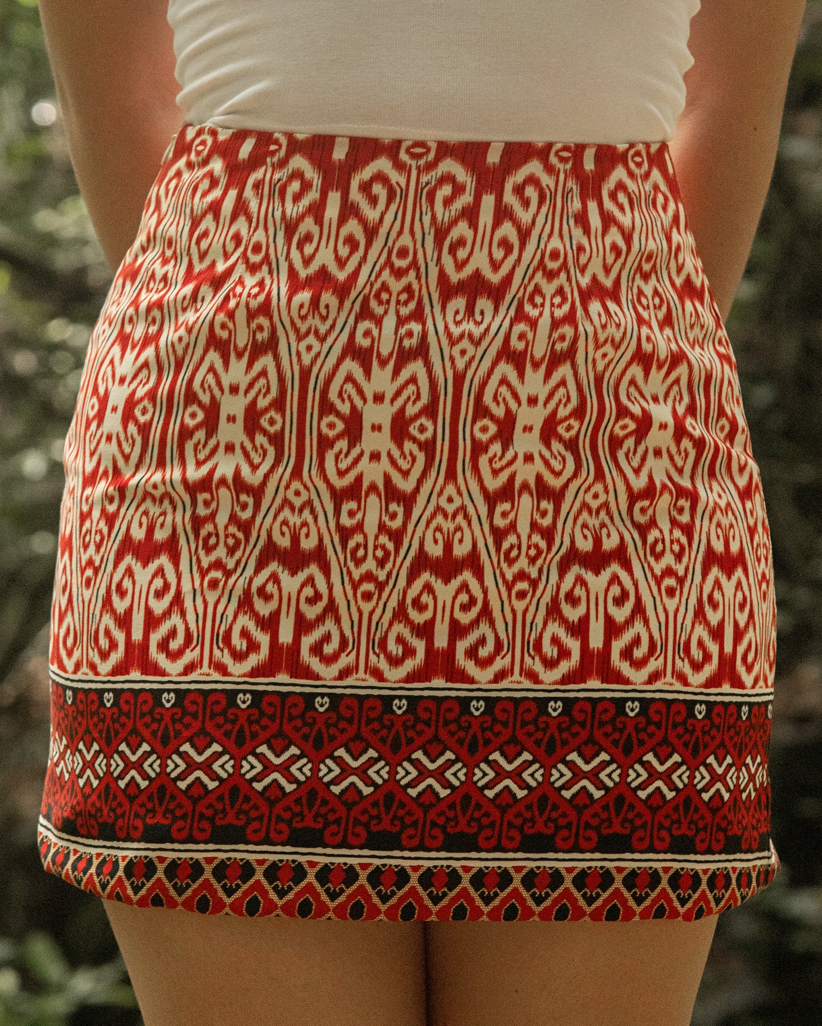 Pua Kumbu Print Skirt (Red)