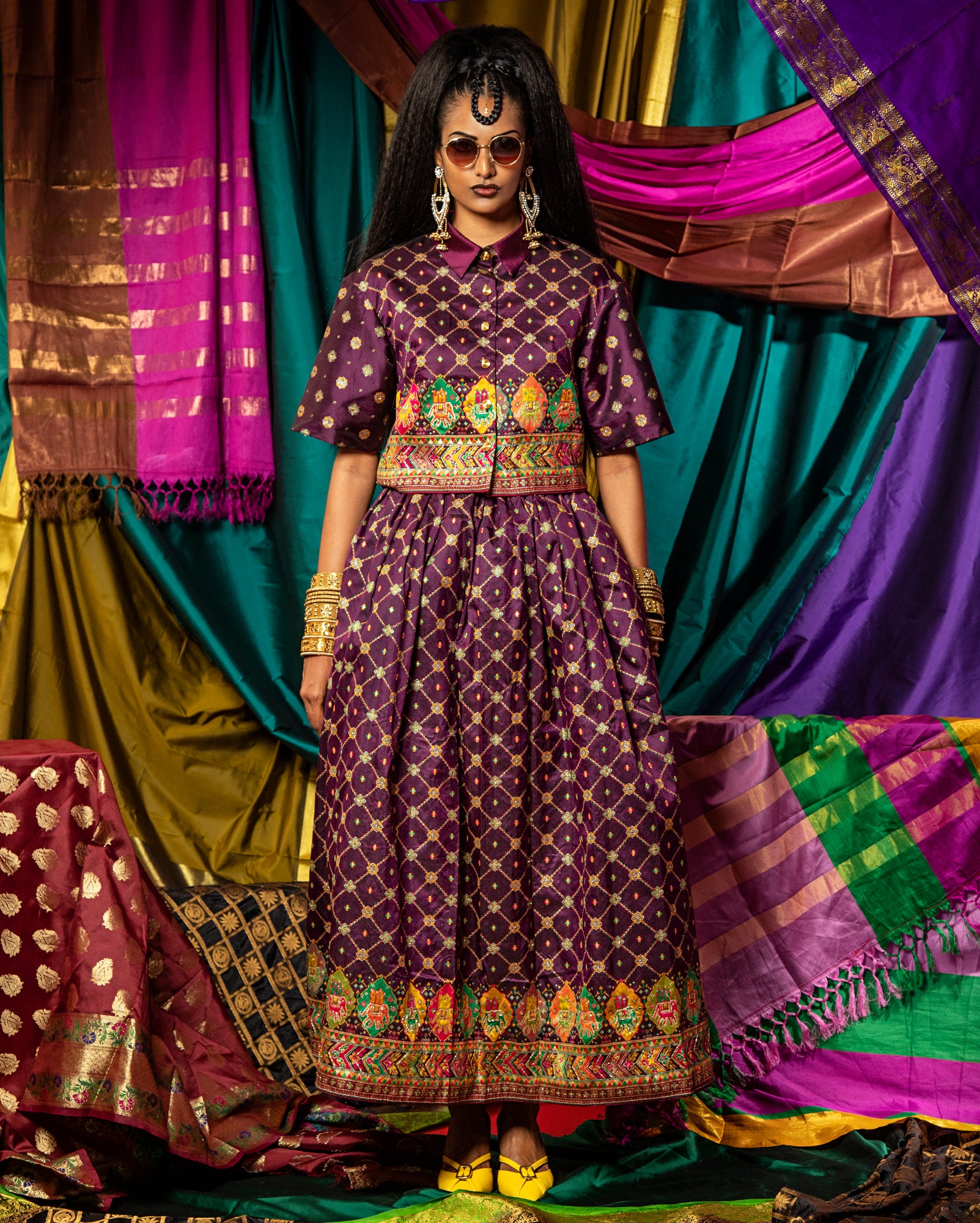 Saree Lehenga Shirt (Purple)