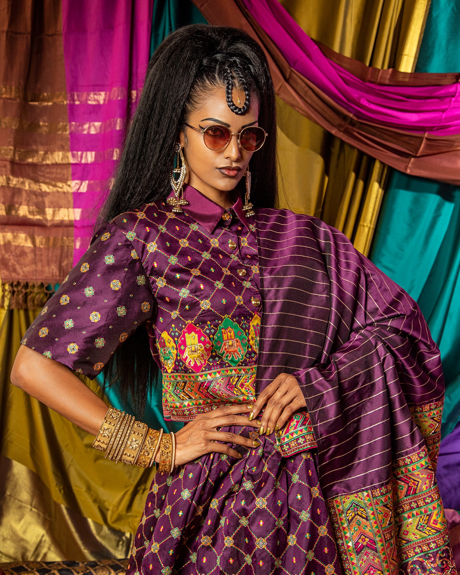 Saree Lehenga Shirt (Purple)