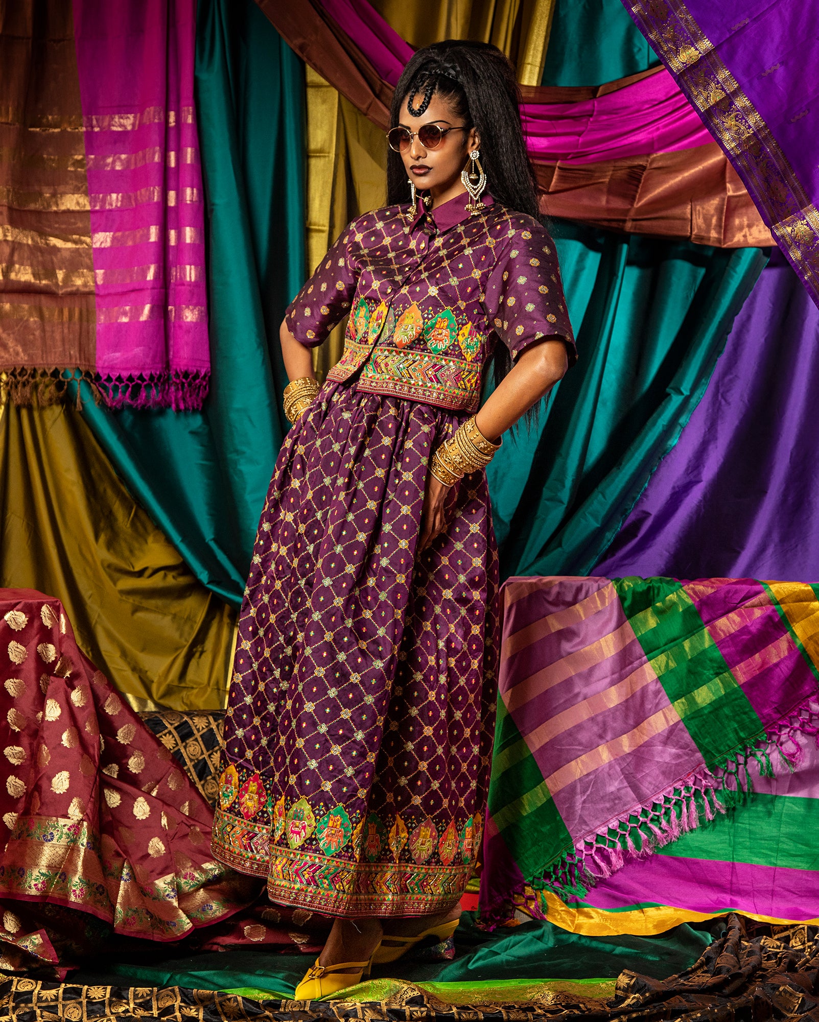 Saree Lehenga Shirt (Purple)