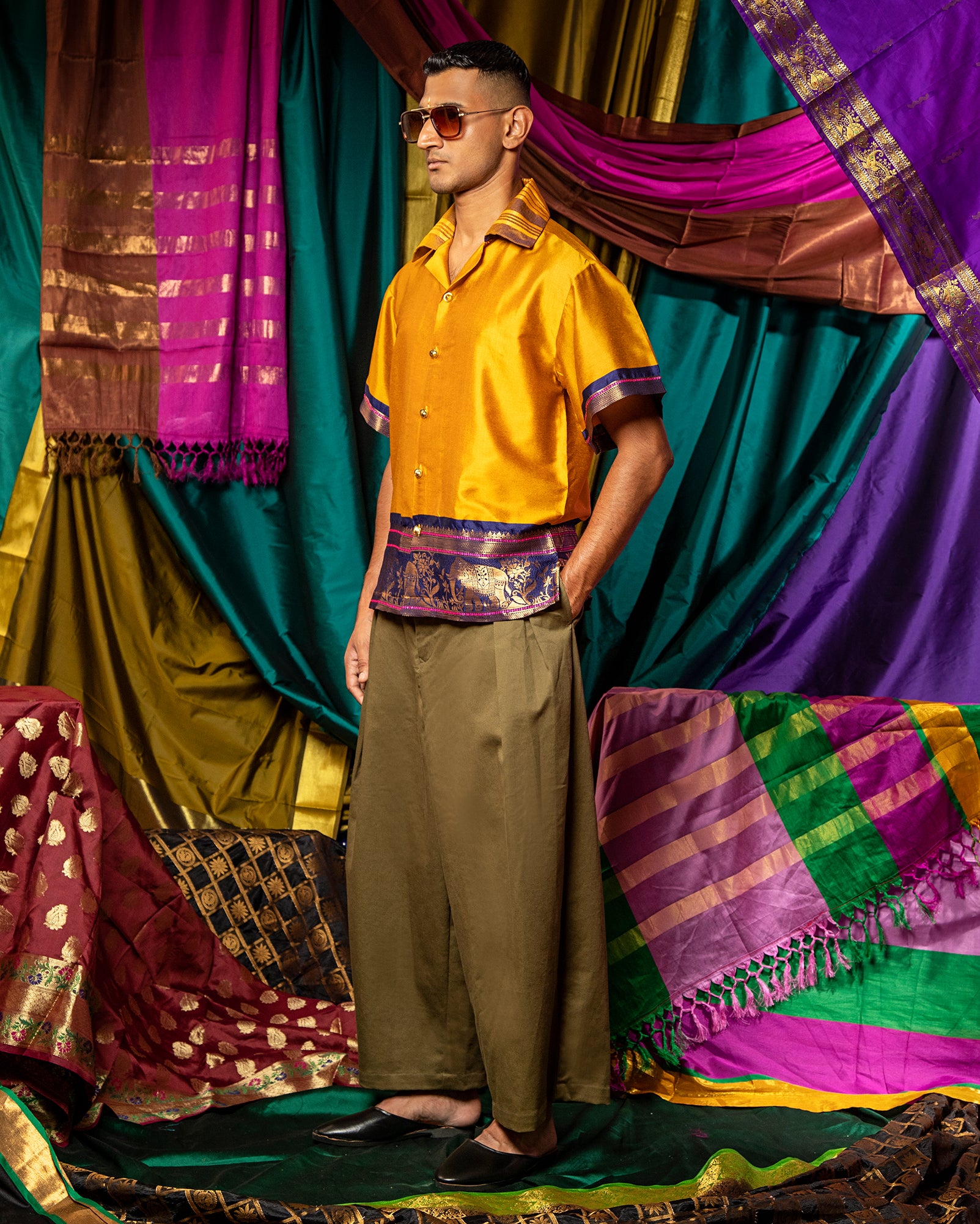 Cuban Shirt Saree (Mustard)