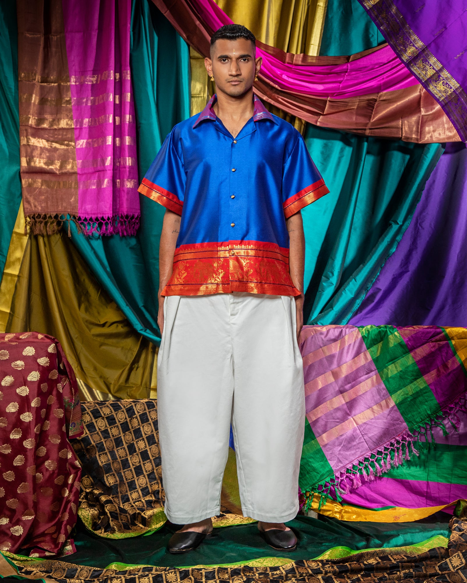 Cuban Shirt Saree (Cobalt)