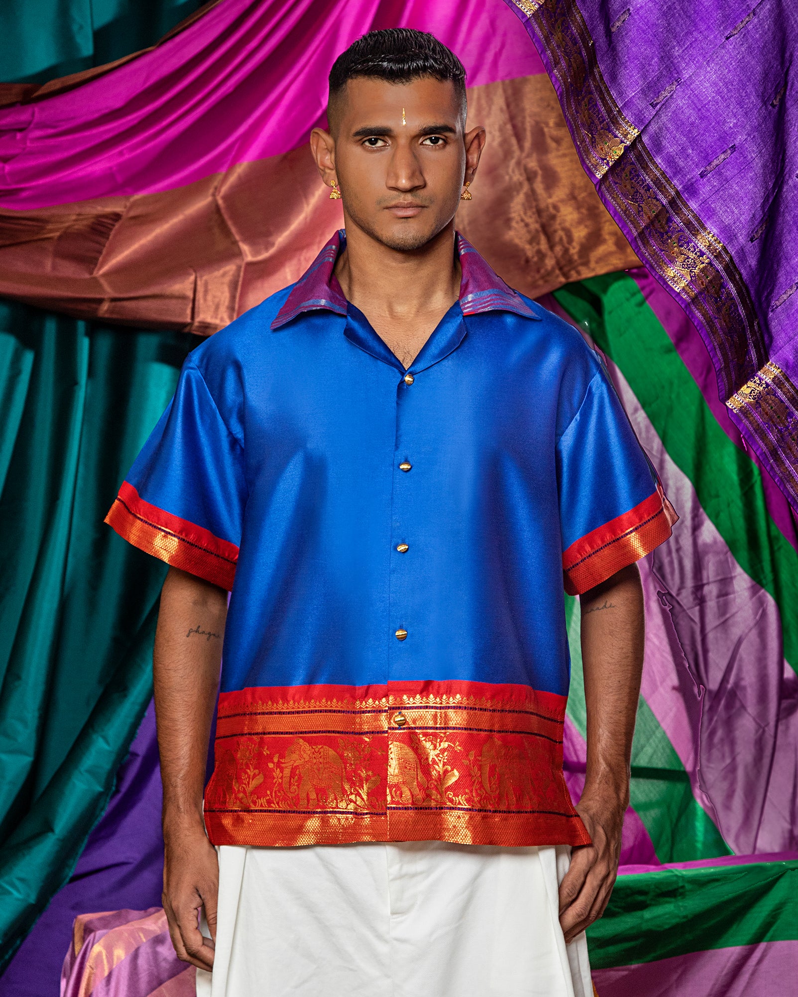 Cuban Shirt Saree (Cobalt)