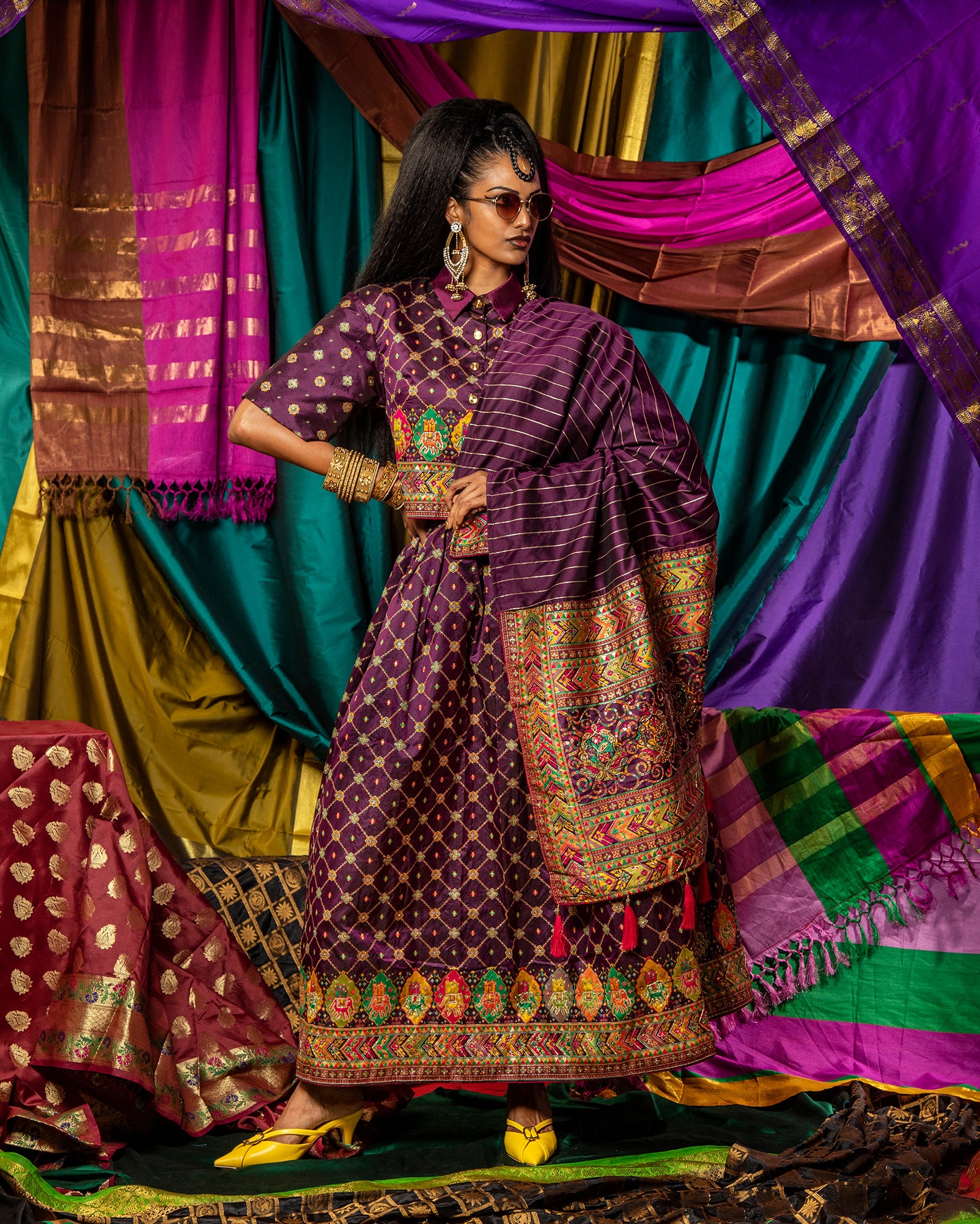 Saree Lehenga Shirt (Purple)