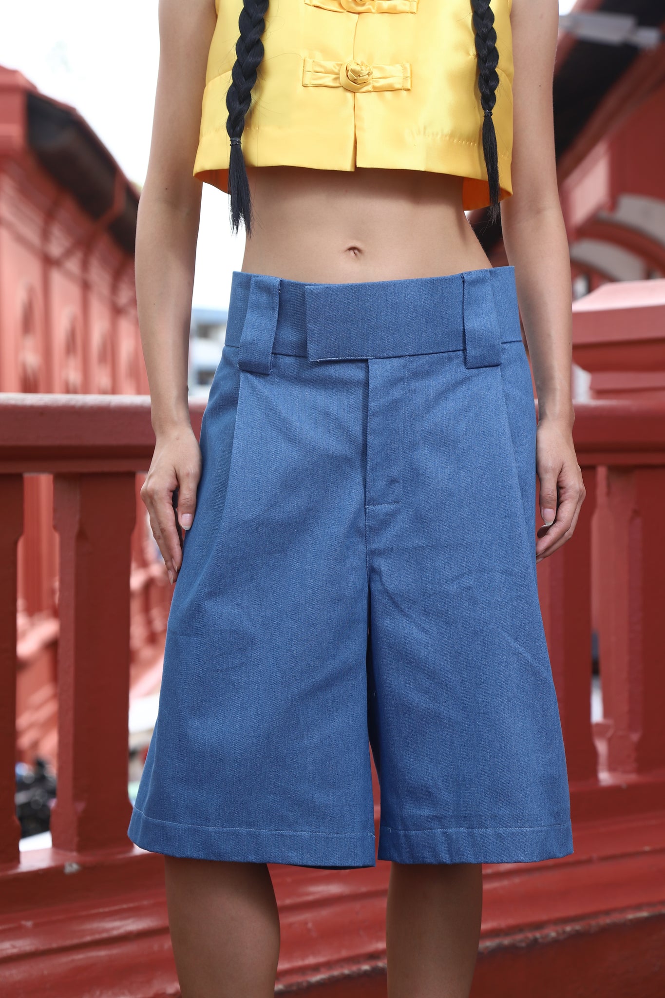 Tang Krop Tiga Butang (Yellow) - Denim Bermuda (Biru)