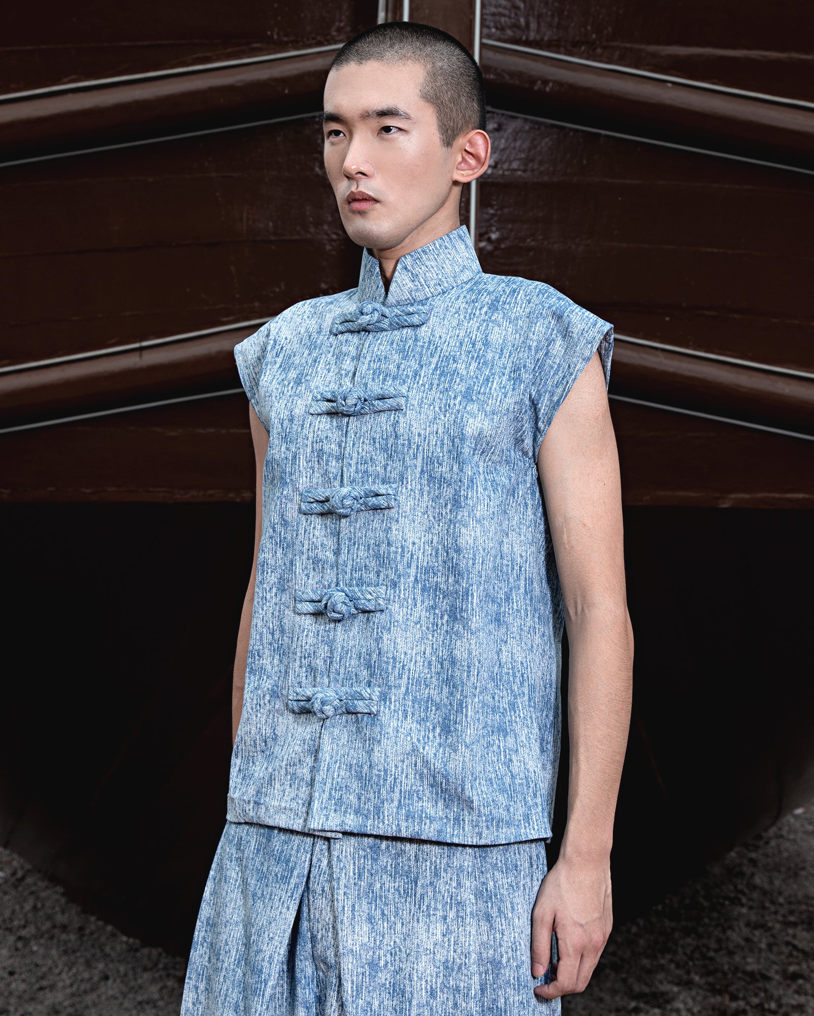 Qing Sail Vest (Sea Jacquard Denim)