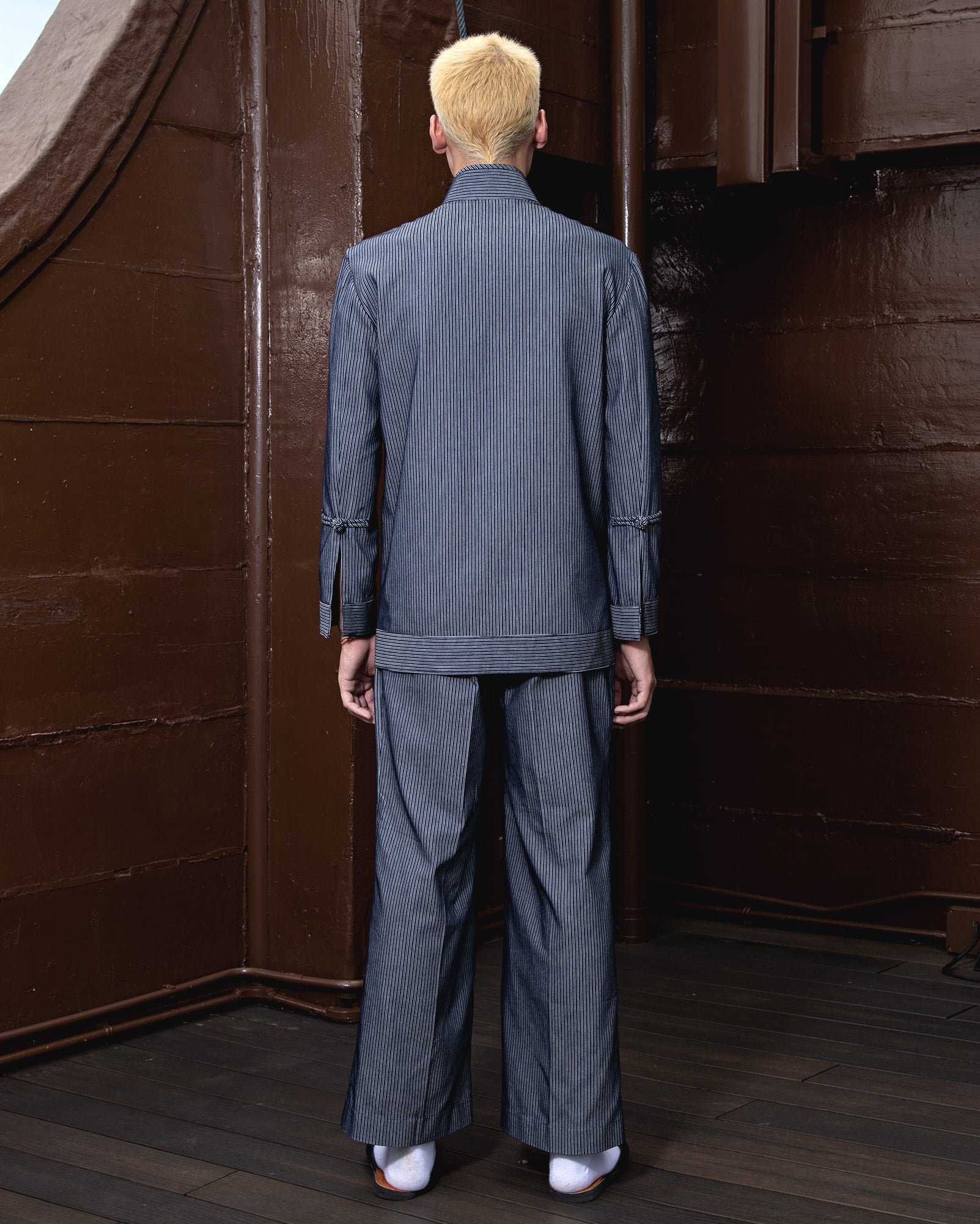 Double Breasted Tang Suit (Navy Denim Pinstripe)