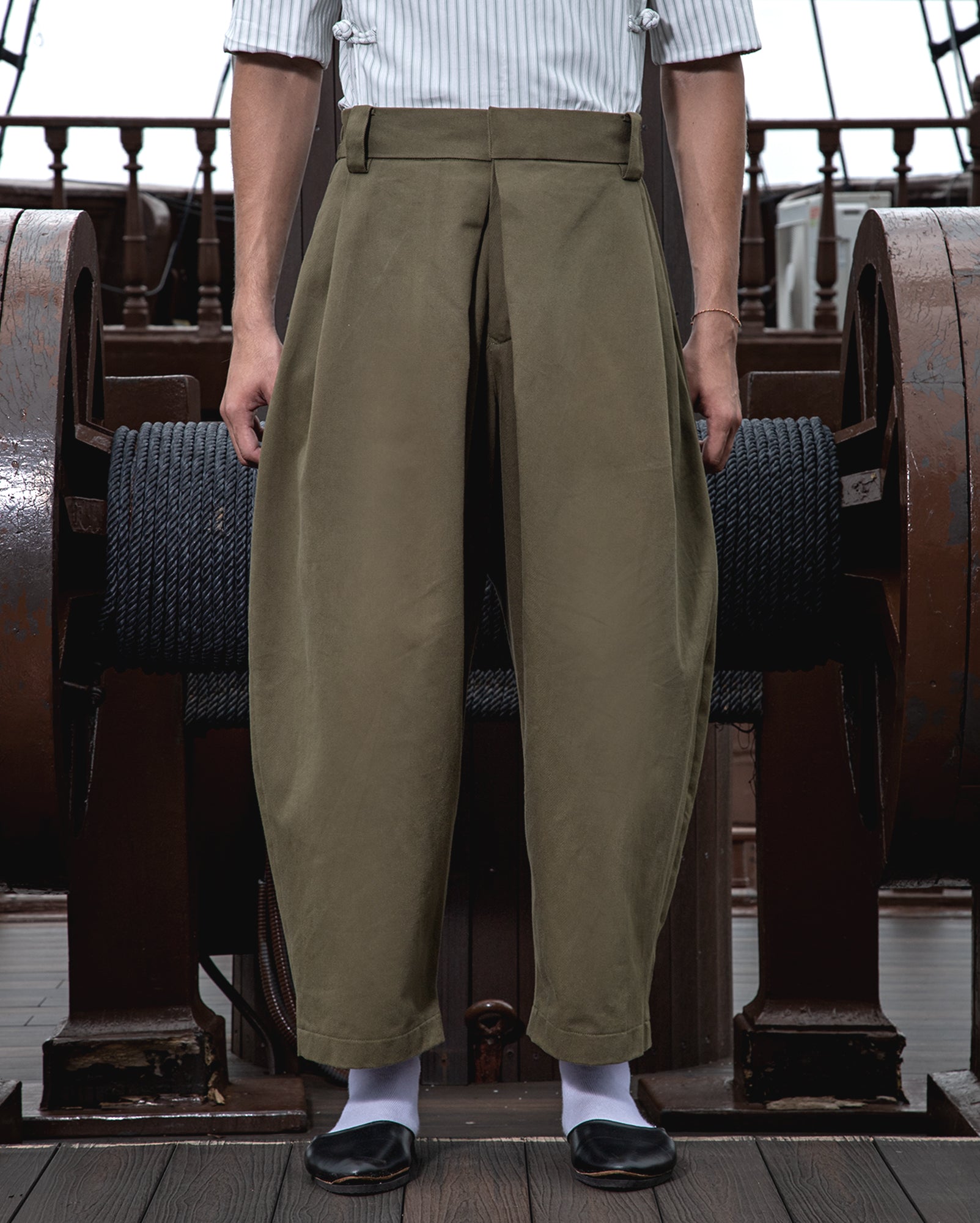 Zhenghe Shirt (Green Pinstripes) - Lobak Pants (Olive)