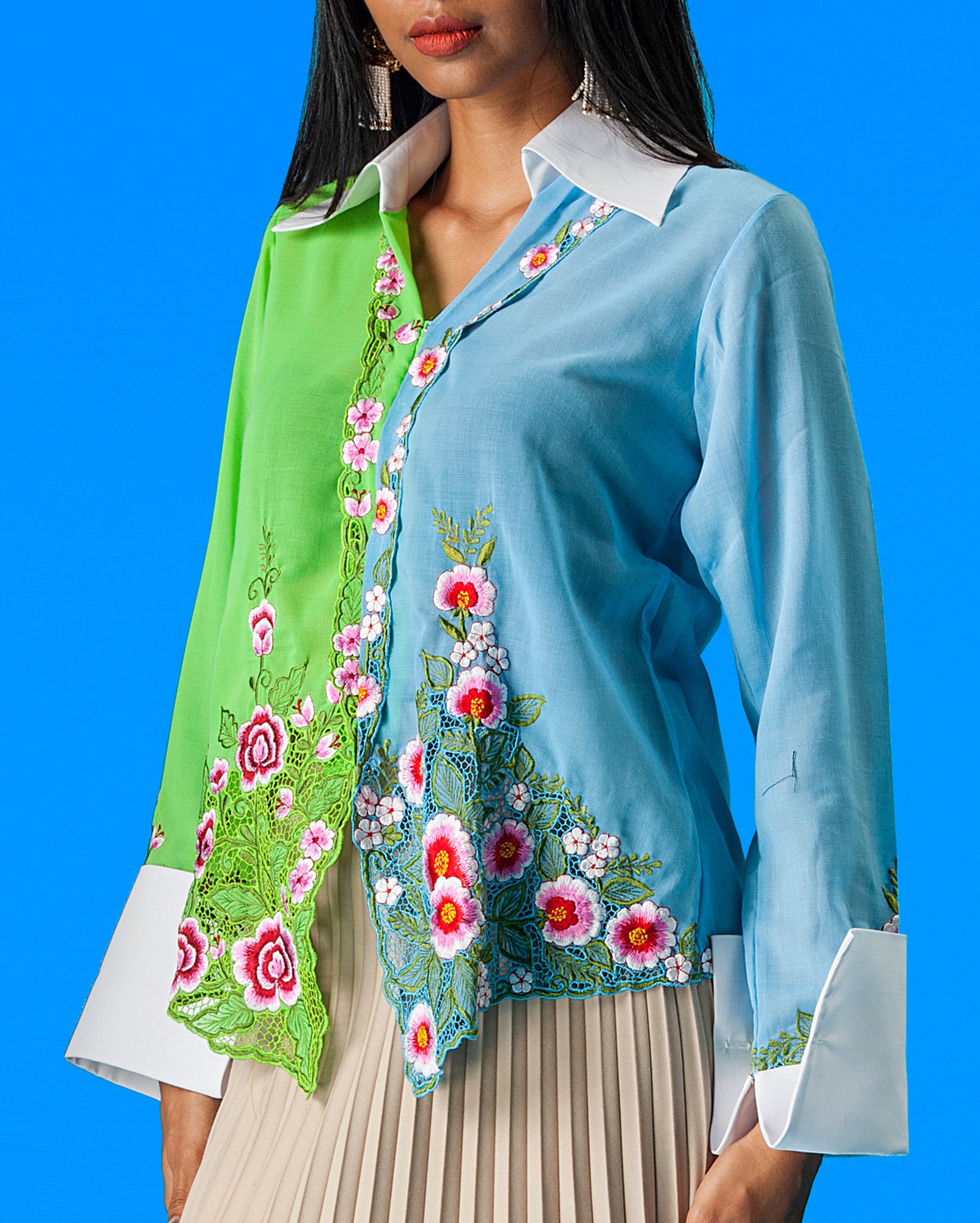 Upcycled Kebaya Shirt (Blue and Green)