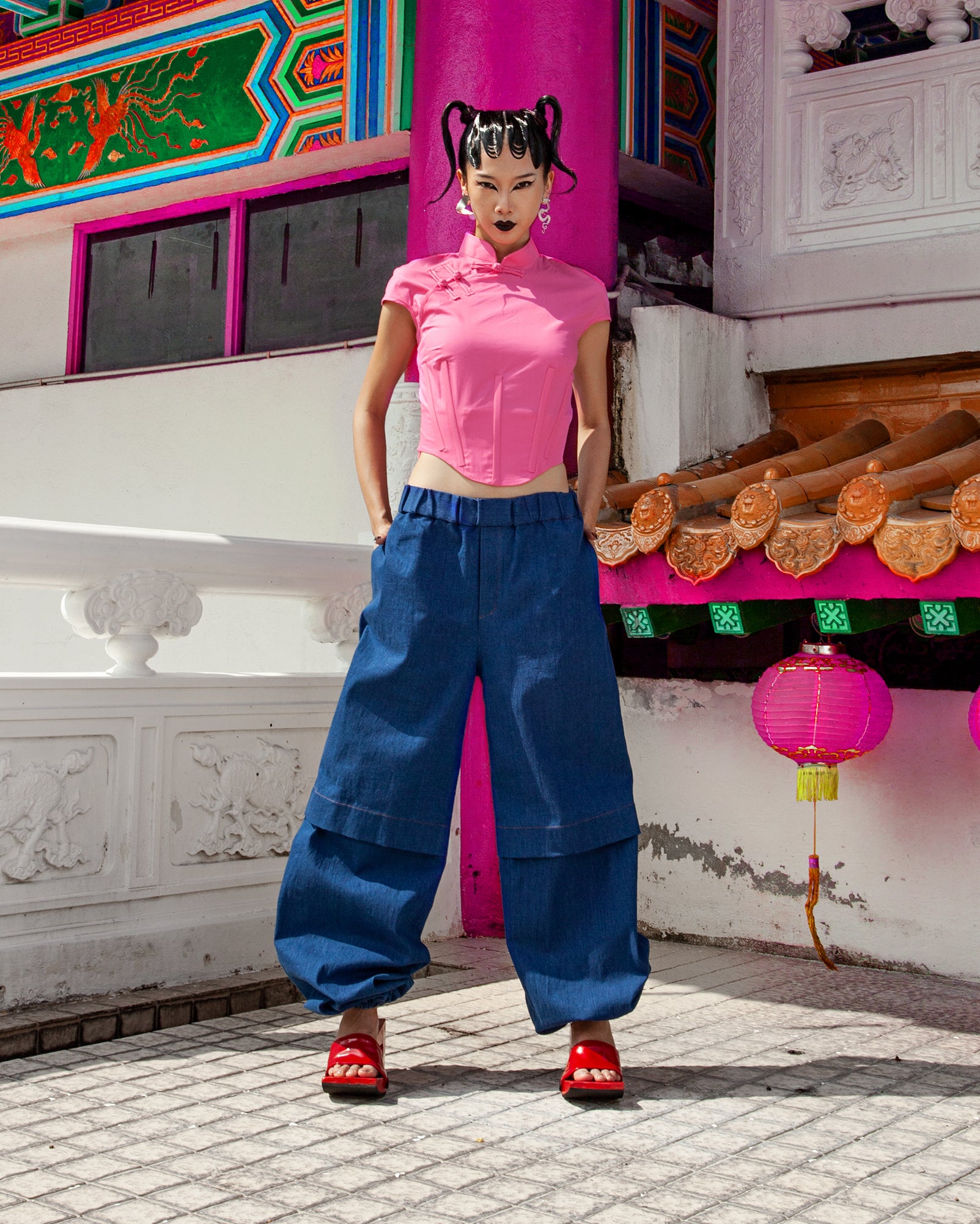 Baju Cheongsam Corset (Pink Cotton)