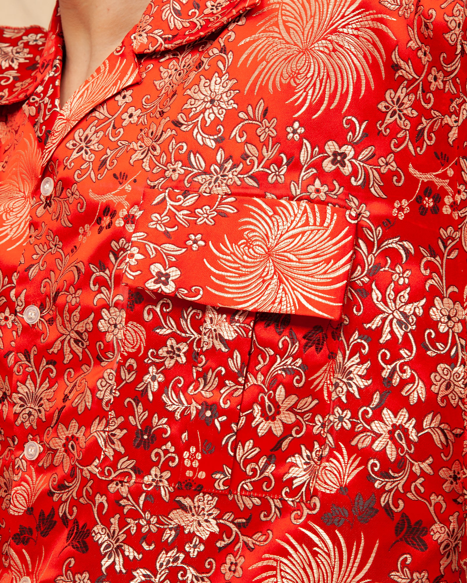 Baju Pantai Tenun Cina Berpoket (Red Chrysanthemum)