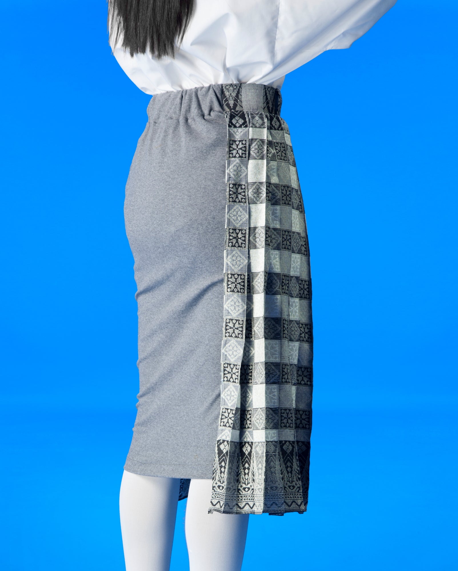Upcycled Kipas Songket Skirt in Grey