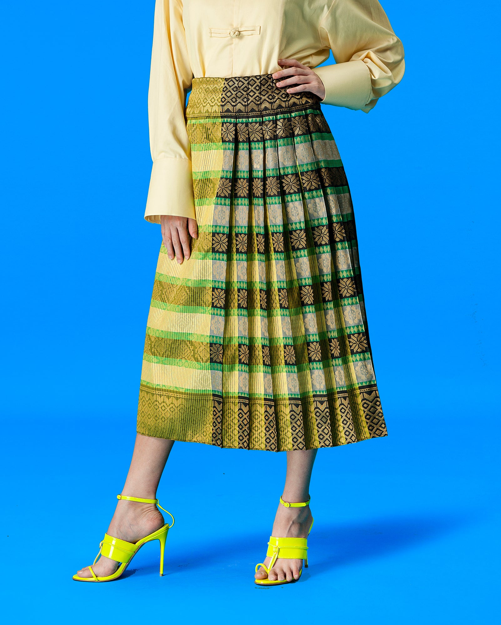 Upcycled Kipas Songket Skirt (yellow green)
