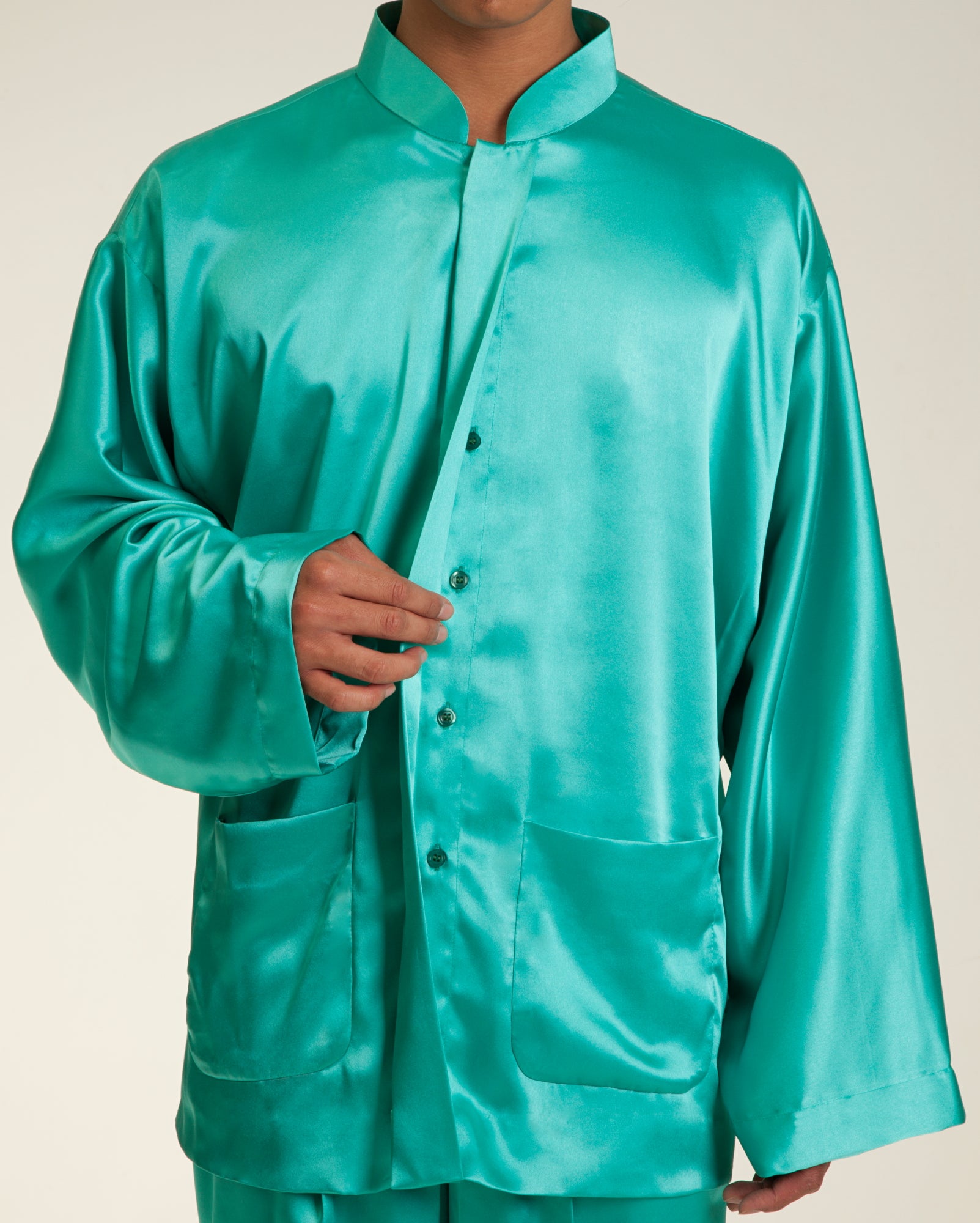 Baju Melayu Shirt Set (Tiffany Blue Satin)