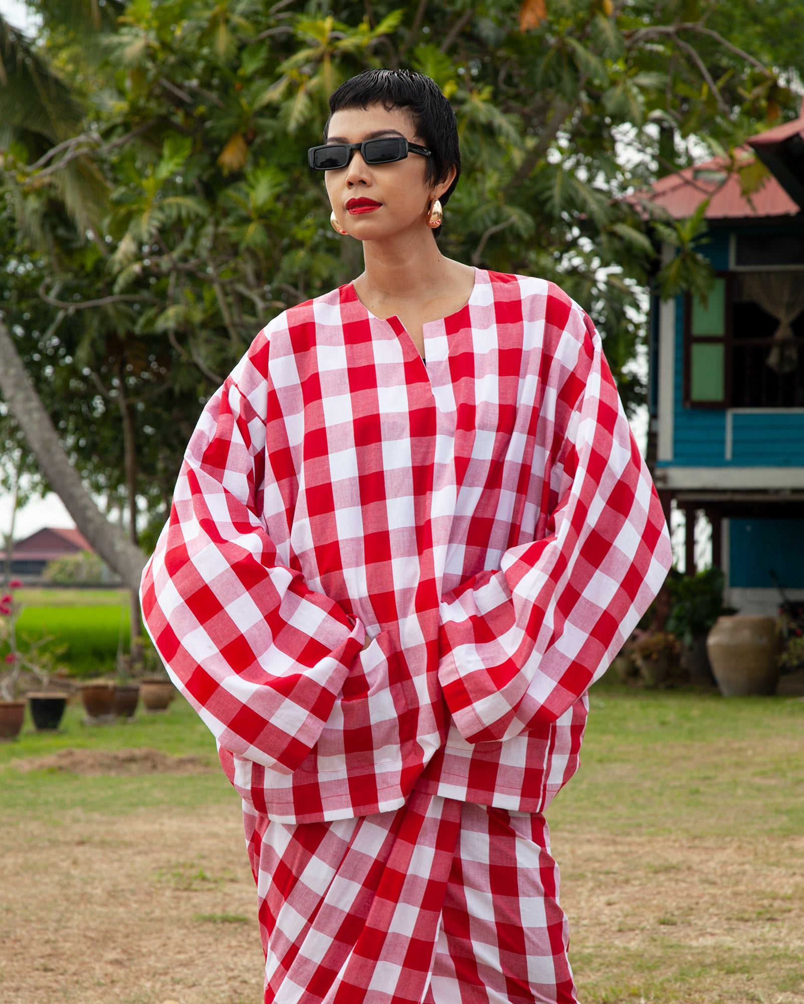 Baju Melayu Oversaiz Berpetak (Red)