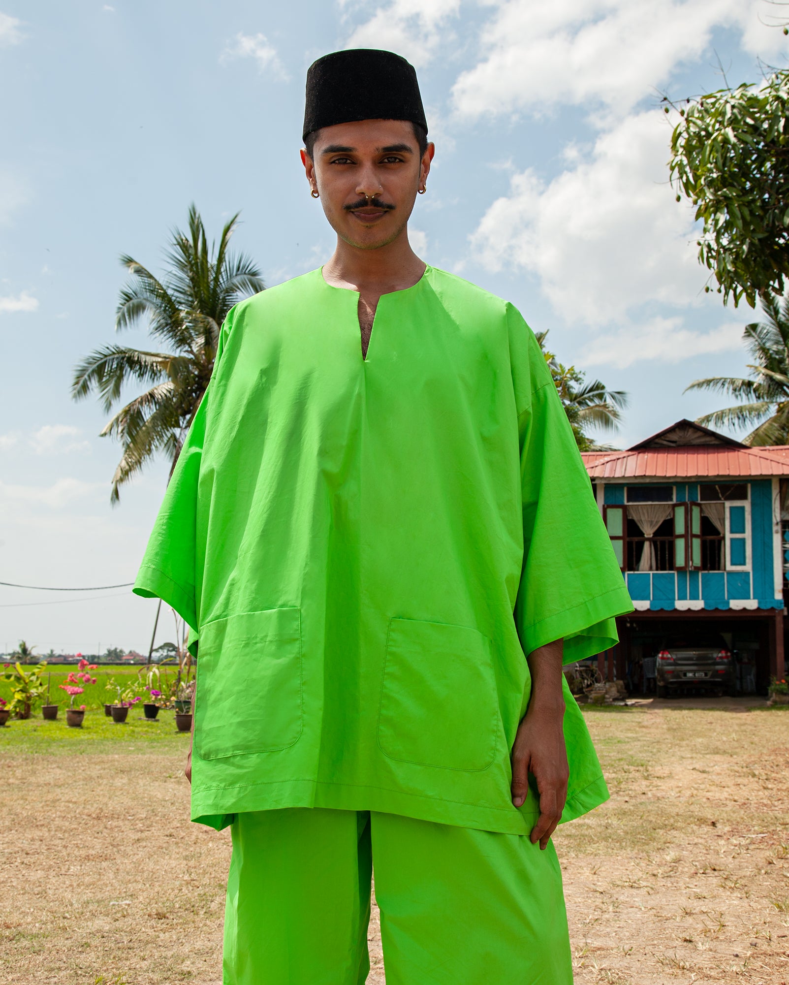 Baju Melayu Pendek (Neon Green)